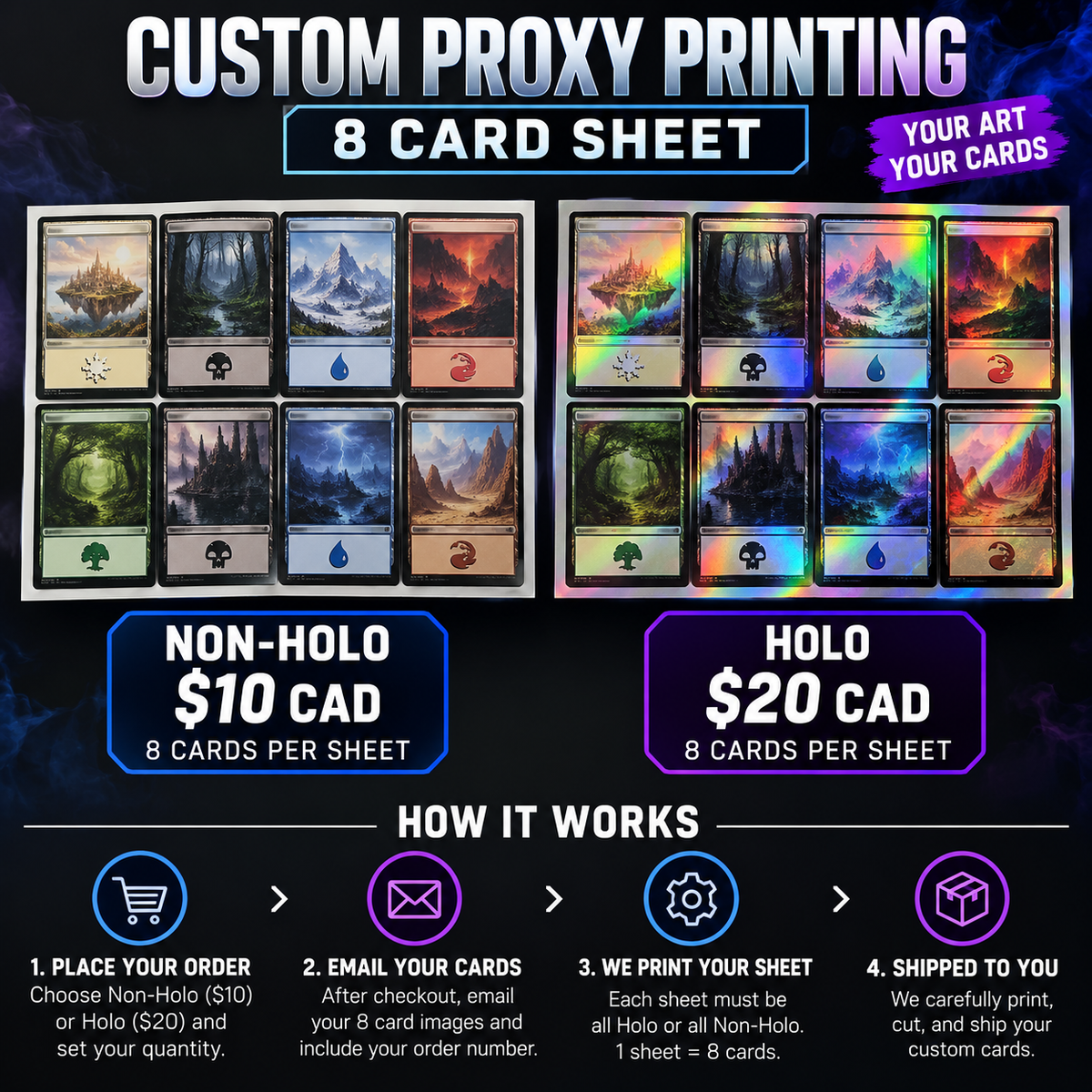 Custom Proxy Printing - 8 Card Sheet - Non-Holo $10 CAD or Holo $20 CAD
